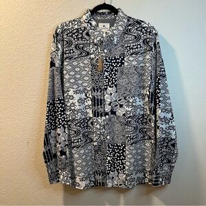 Women’s new Sperry Topsider black patterned button down shirt size large L